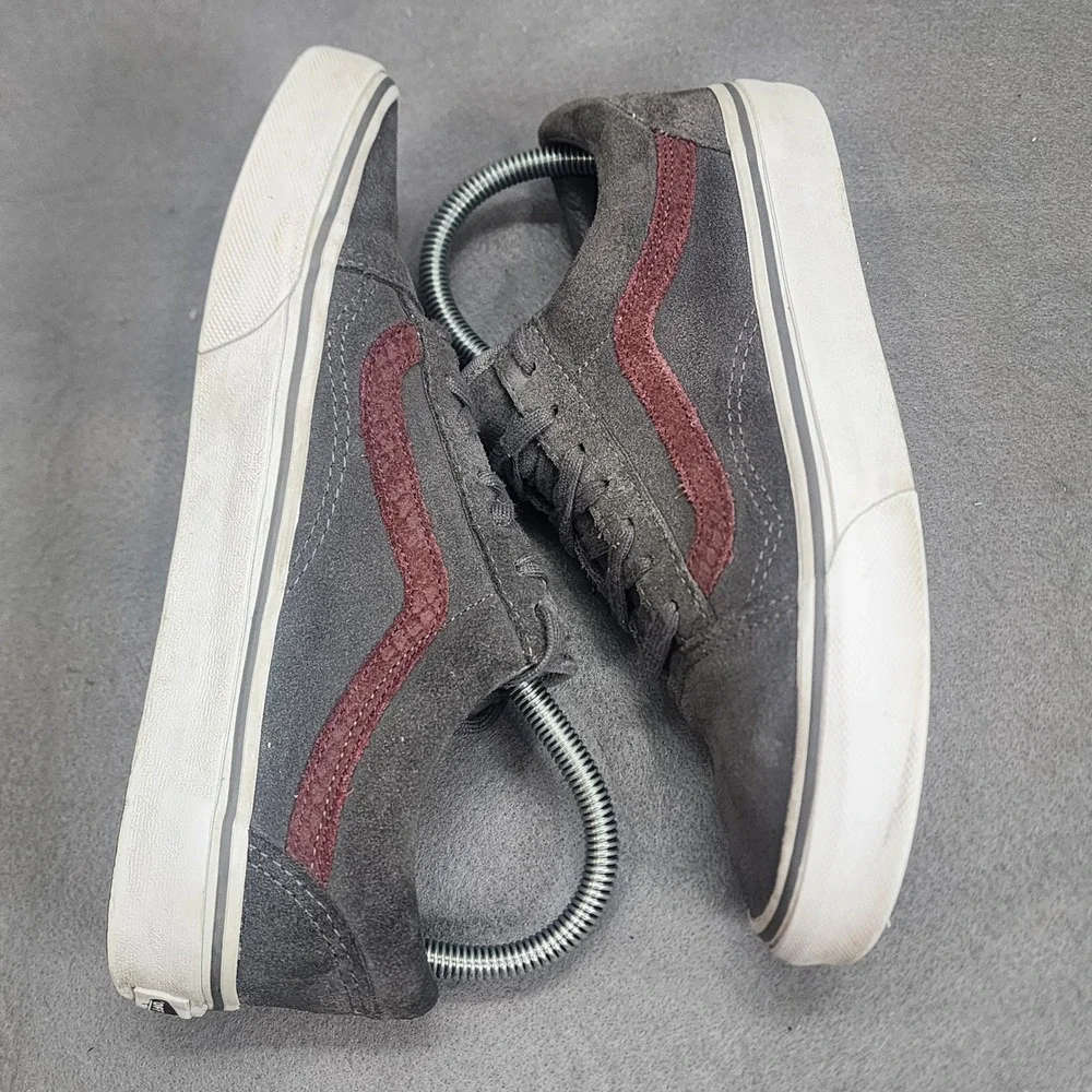 Vans Old Skool Suede Sneakers Grey Burgundy Skate Shoes Mens 6 Womens 7.5